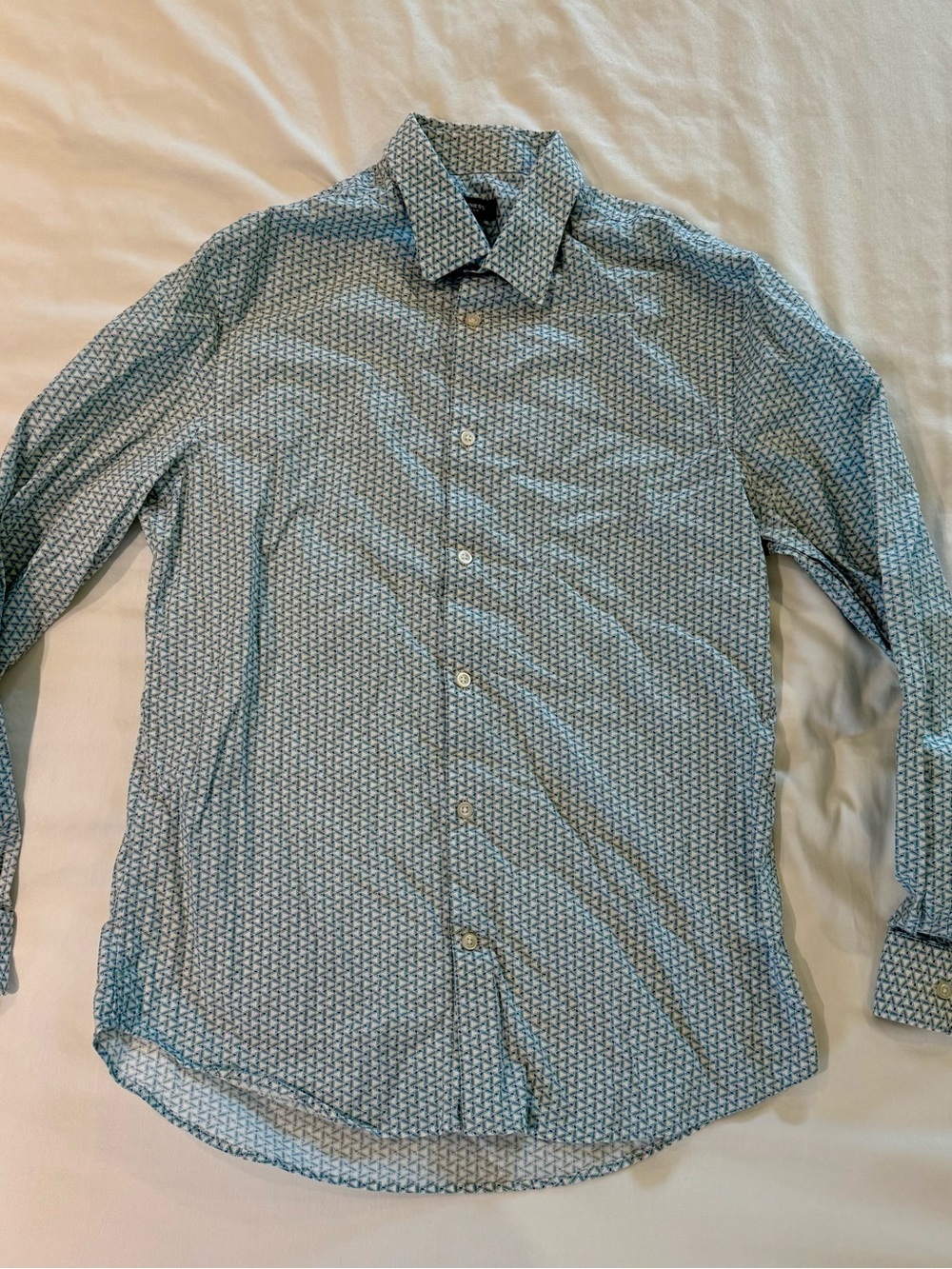 Express Men's Blue Patterned Dress Shirt